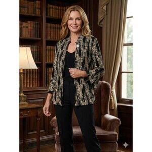 NEW with TAGS FRANK LYMAN knit jacket in black/gold / Never worn Size 8